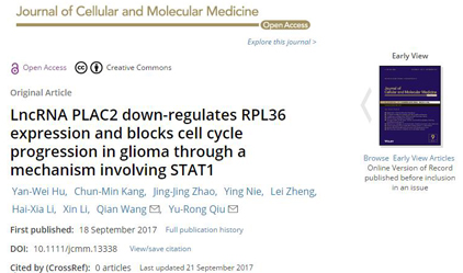 热烈祝贺合作客户LncRNA研究在J Cell Mol Med杂志发表