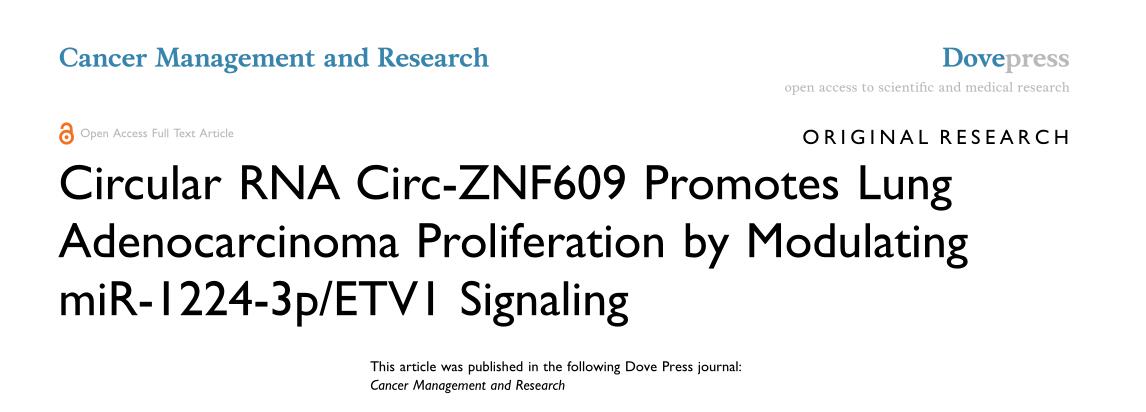 Circular RNA Circ-ZNF609 Promotes Lung Adenocarcinoma Proliferation by Modulating miR-1224-3p/ETV1 Signaling